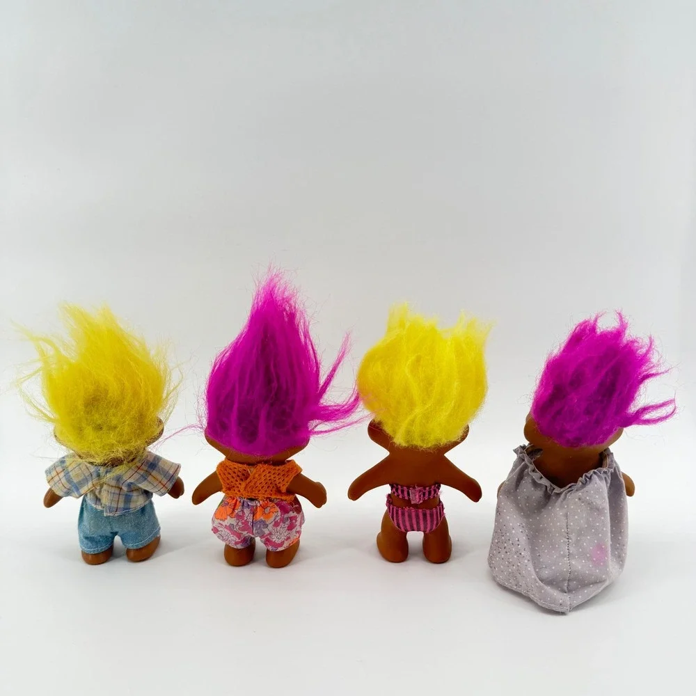 TNT Troll Doll Set Vintage 1991 Kids 3in Multi Color Neon Hair‎ 4pc Lot